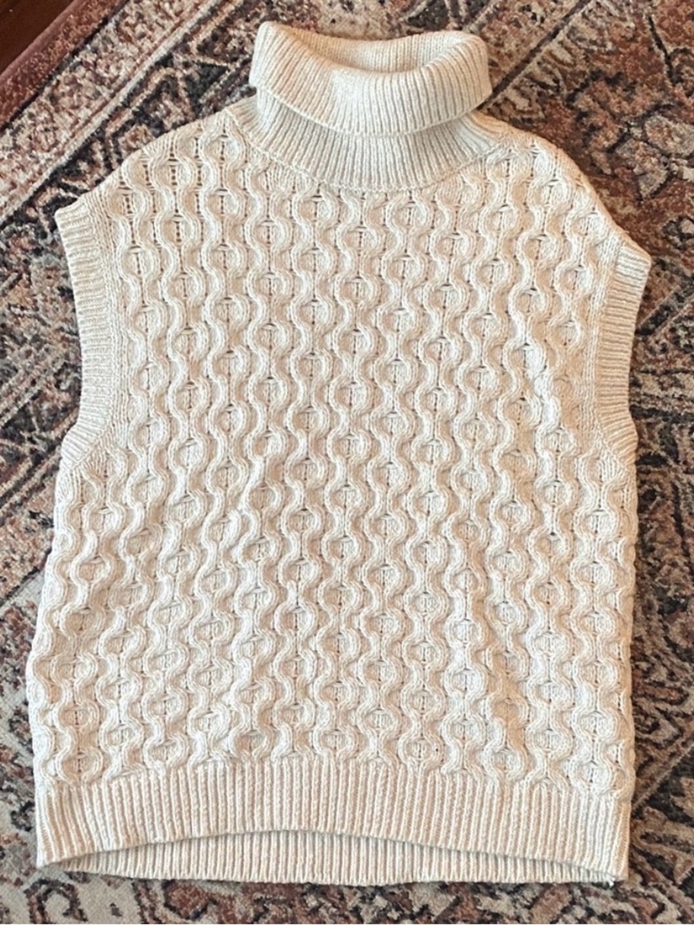 Sleeveless Cable Turtleneck Sweater Vest in Cream